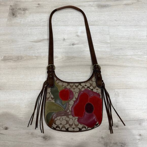 COACH Y2K Brown Signature Poppy For Peace Crossbody Shoulder Handbag 7087 Floral - Picture 10 of 10